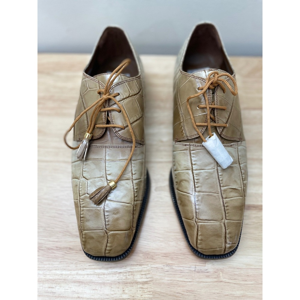 Marco Vicci Mens Tan Cream Croc Embossed Leather Ombre Square Toe Shoes 10.5
